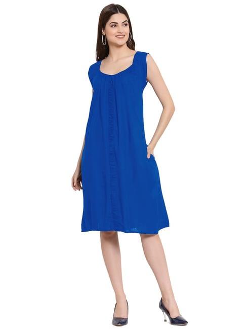 patrorna blue regular fit a line dress