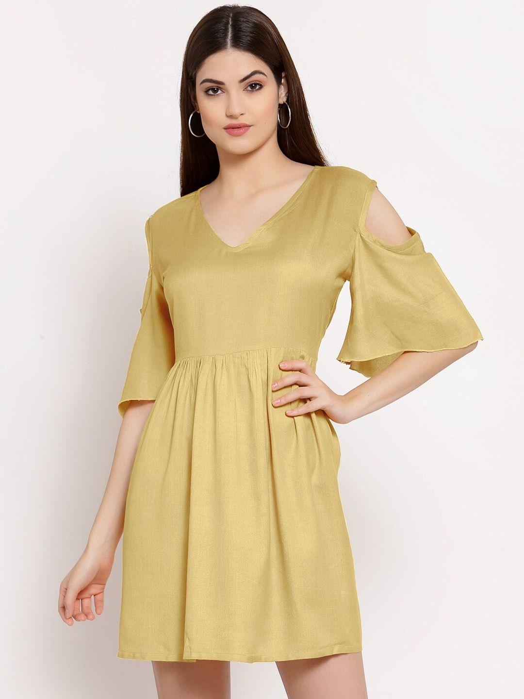 patrorna cold-shoulder sleeves gathered cotton a-line dress