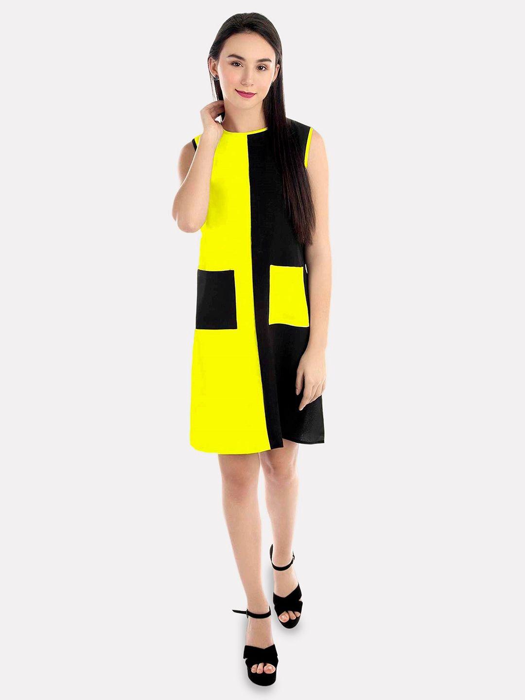 patrorna colourblocked round neck sleeveless cotton a-line dress