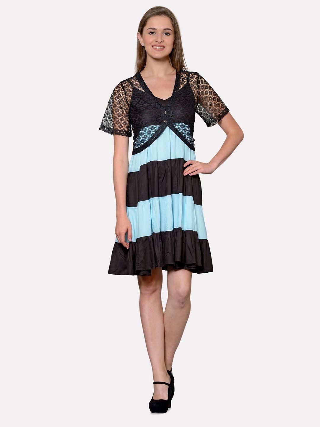 patrorna colourblocked tiered fit & flare dress with shrug