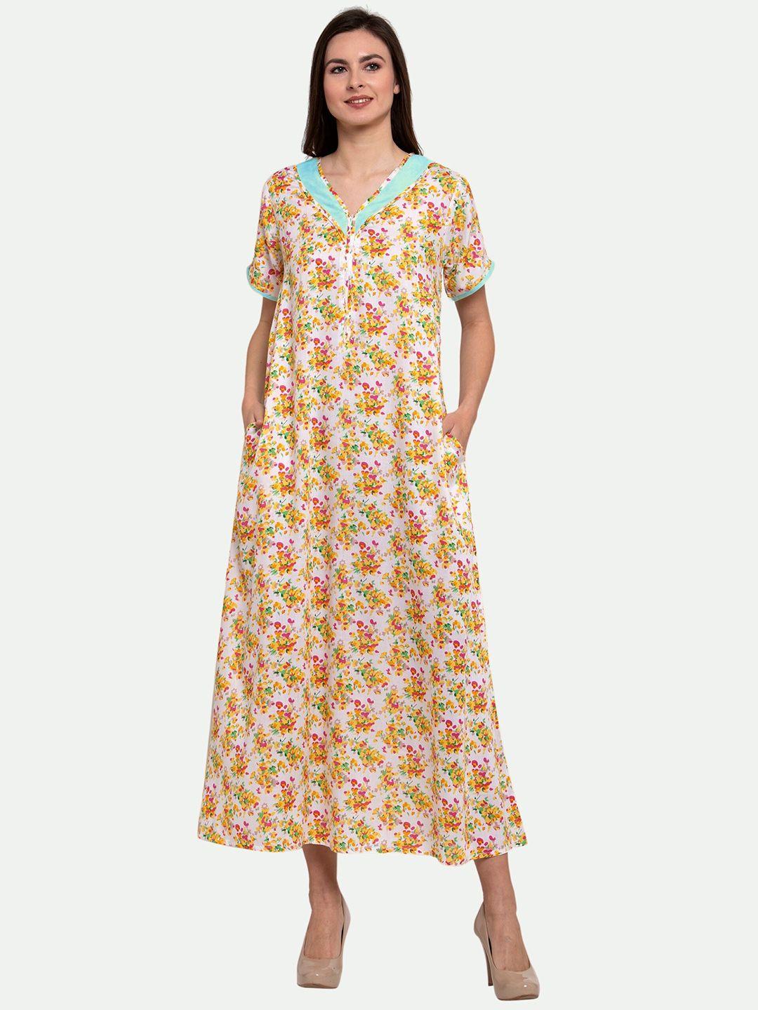 patrorna cream-coloured printed maxi nightdress