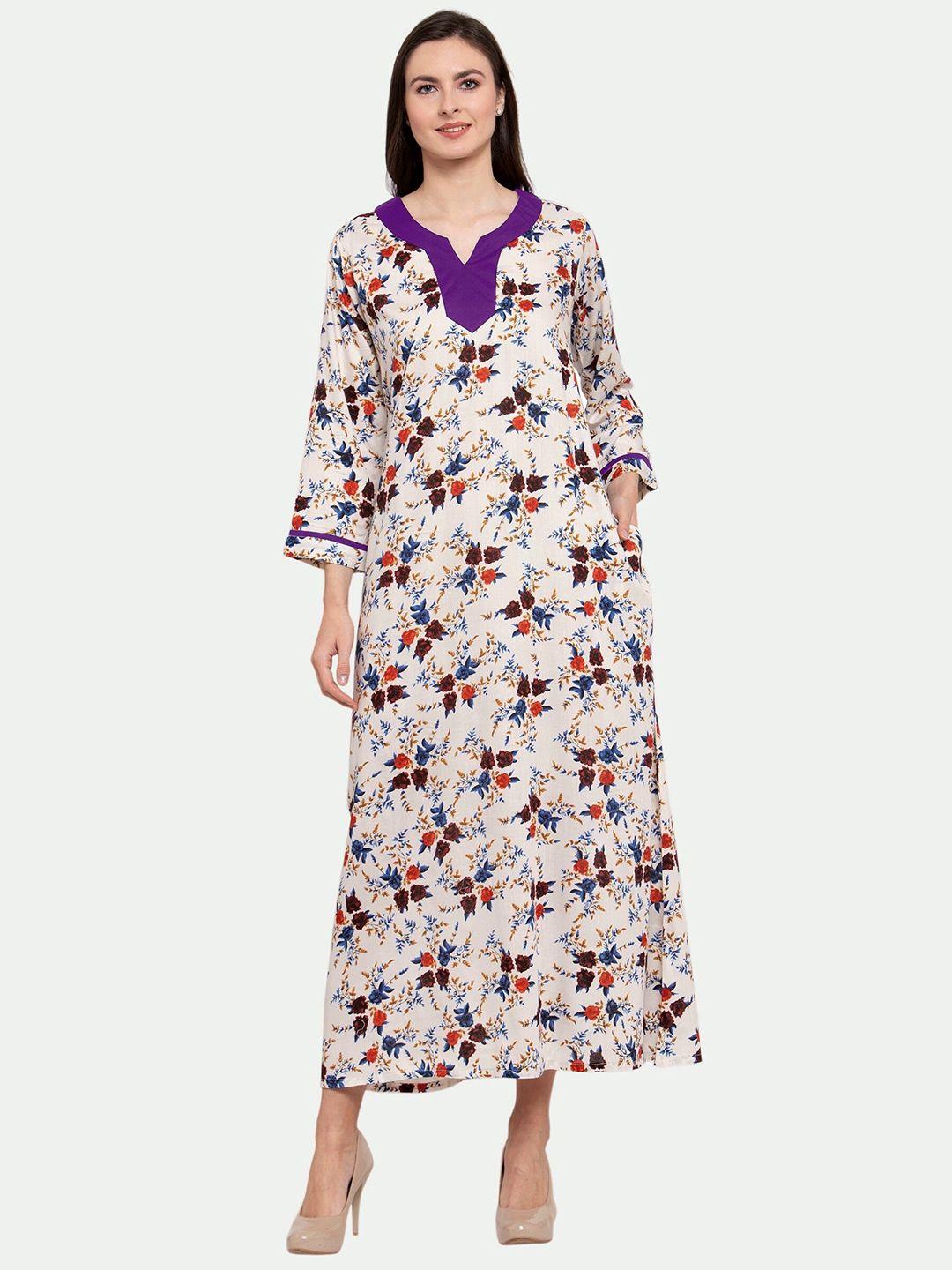 patrorna cream-coloured printed maxi nightdress