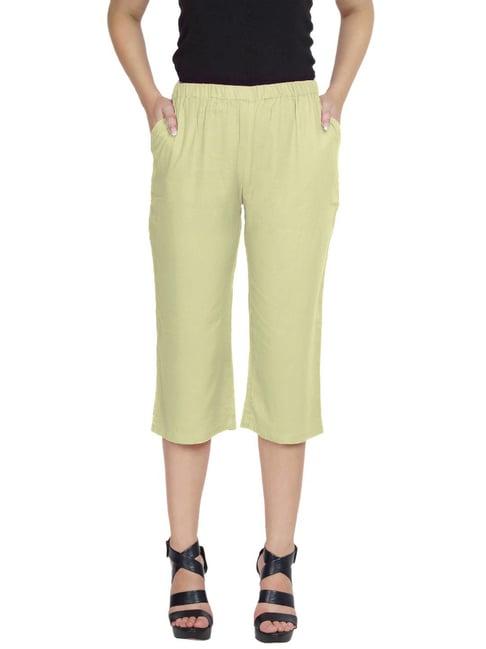 patrorna cream cotton blend slim fit mid rise capris