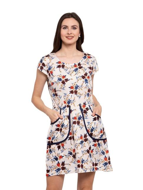 patrorna cream floral print a line dress