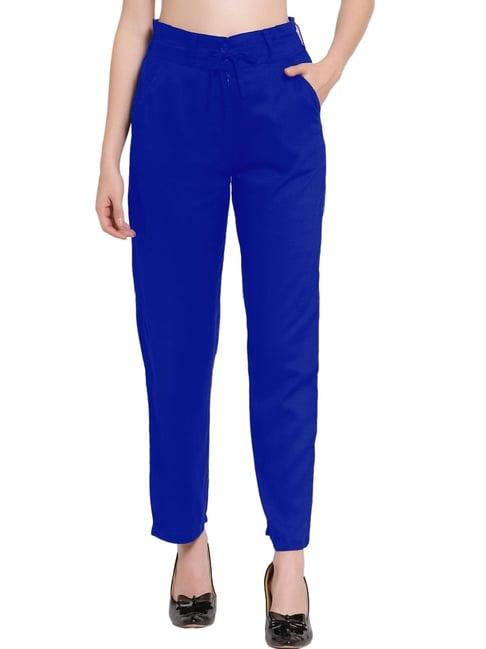 patrorna dark blue mid rise slim fit trousers