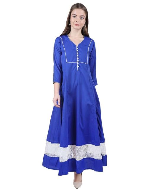 patrorna dark blue regular fit pleated kurta