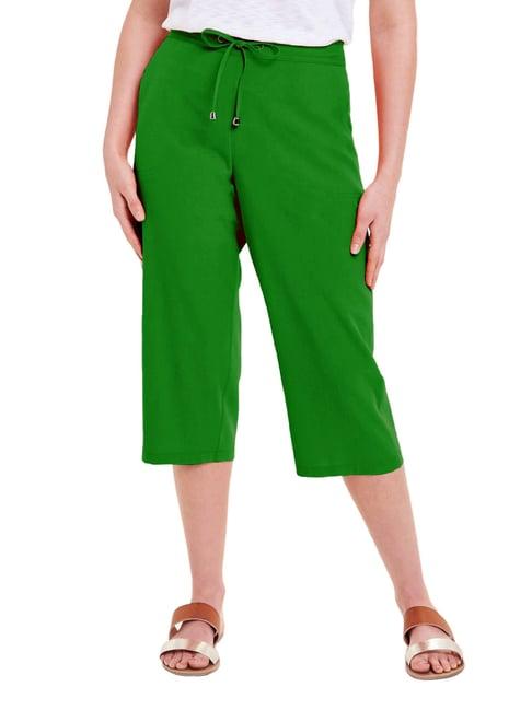 patrorna dark green cotton blend slim fit mid rise capris