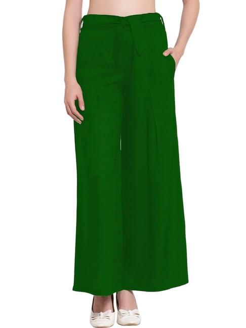 patrorna dark green loose fit mid rise palazzos