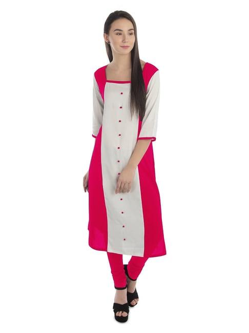 patrorna dark pink & white regular fit kurta