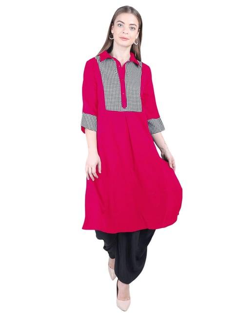 patrorna dark pink checks pathani kurta