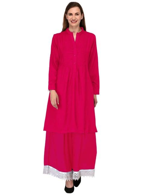 patrorna dark pink regular fit pleated kurta