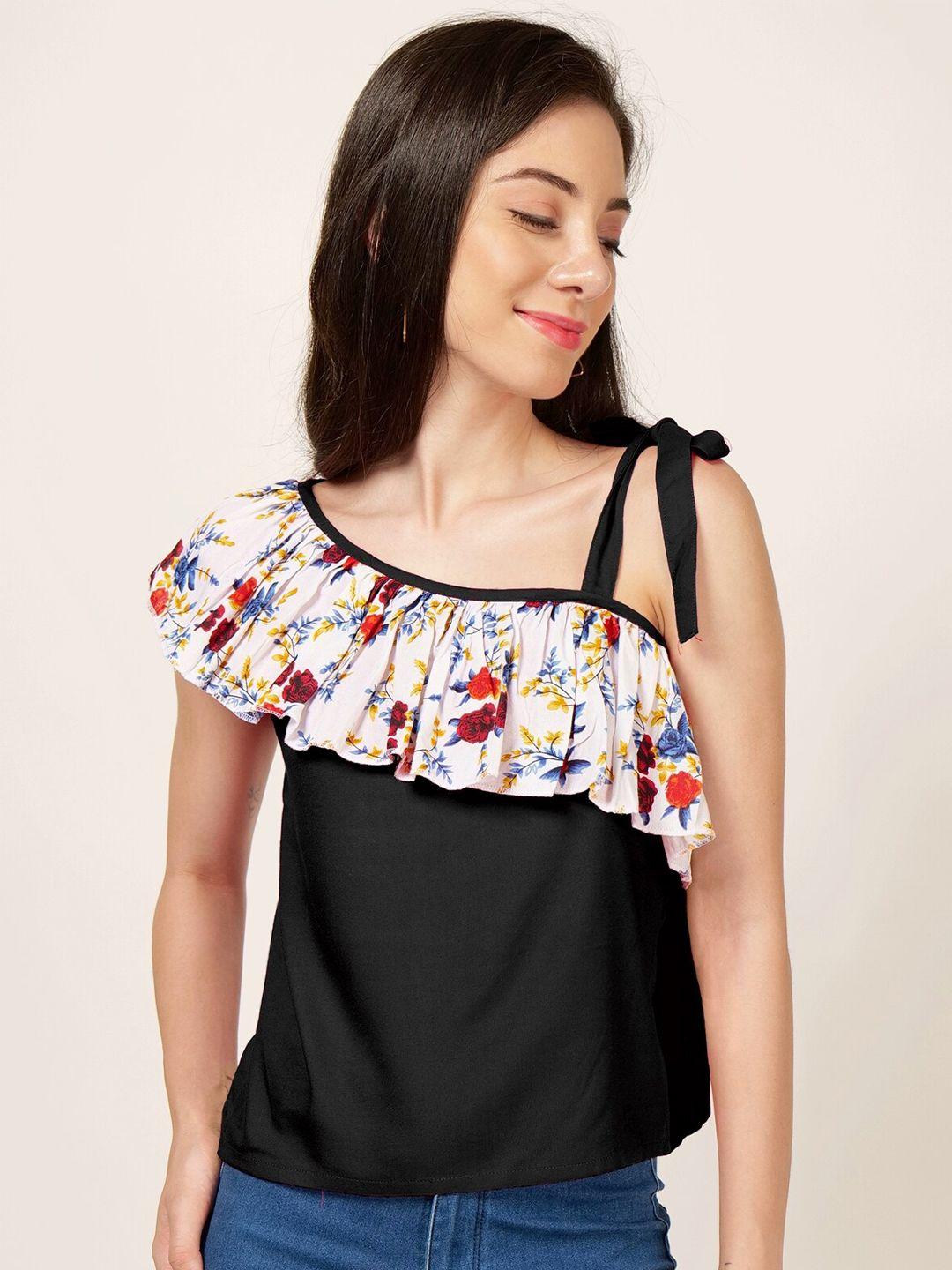 patrorna floral print one shoulder ruffles top