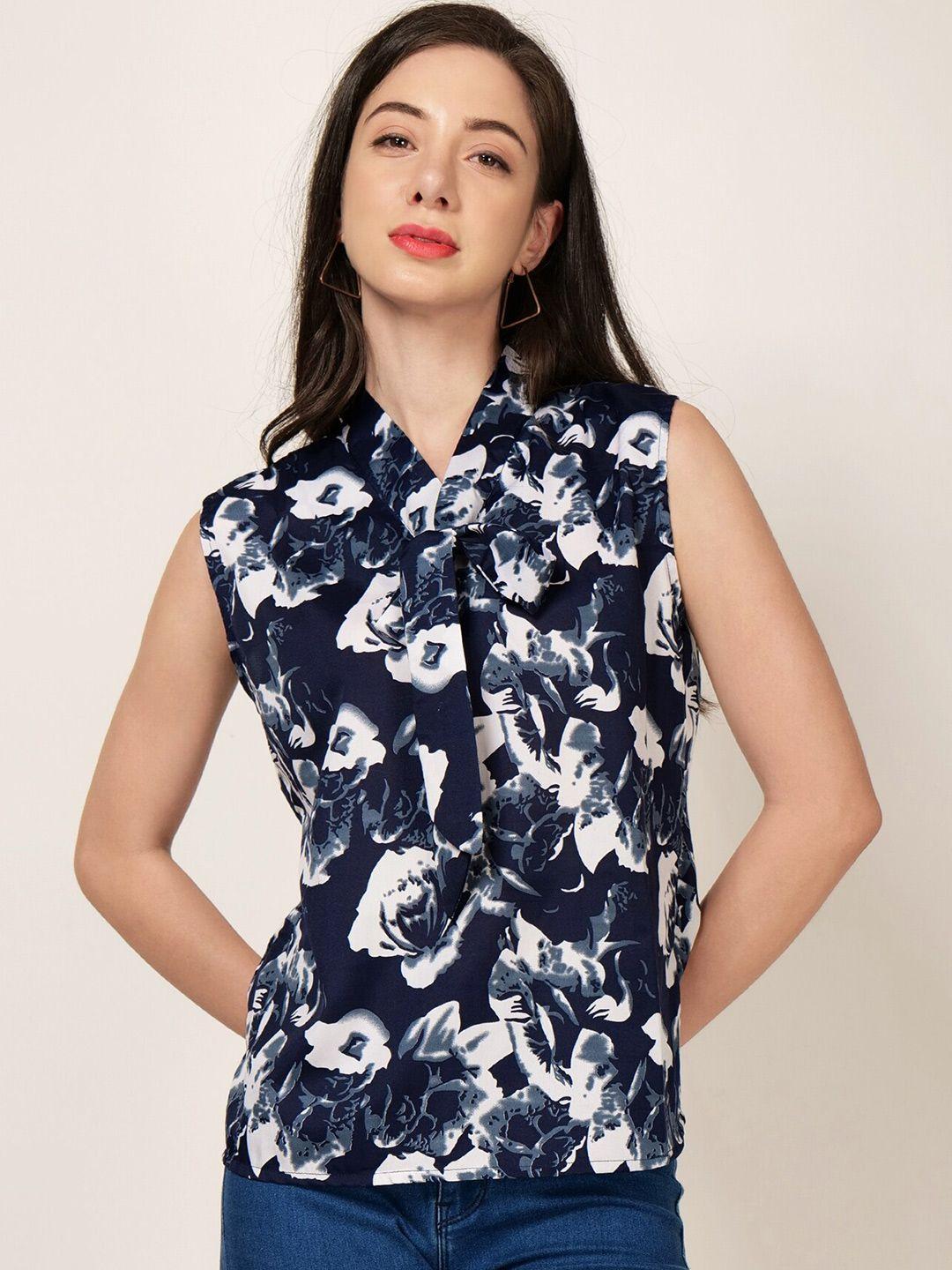 patrorna floral printed tie-up neck shirt style top