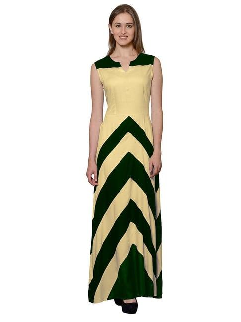 patrorna gold & green color-block gown