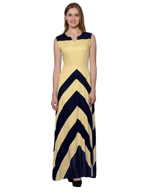 patrorna gold & navy color-block gown