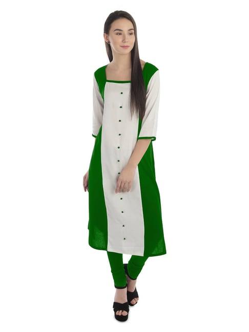 patrorna green & white regular fit kurta