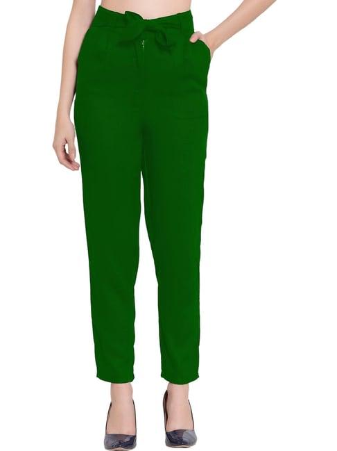 patrorna green mid rise slim fit cigarette trousers
