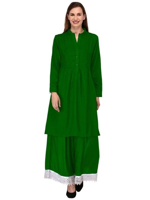 patrorna green regular fit pleated kurta