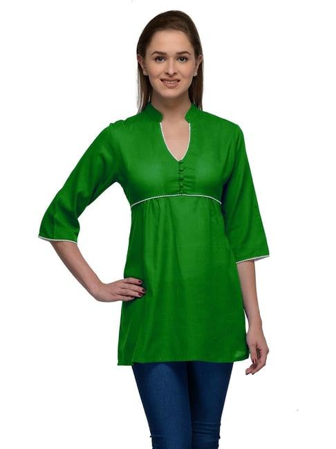 patrorna green regular fit pleated tunic