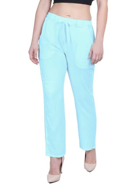 patrorna light blue mid rise relaxed fit boyfriend trousers