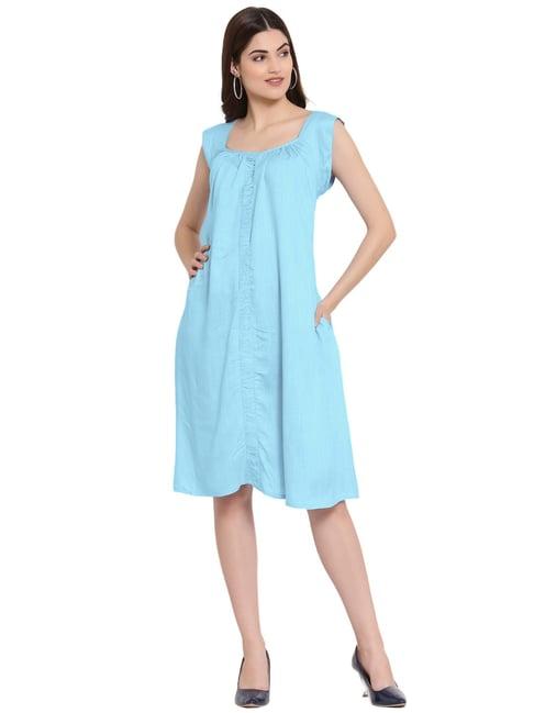 patrorna light blue regular fit a line dress