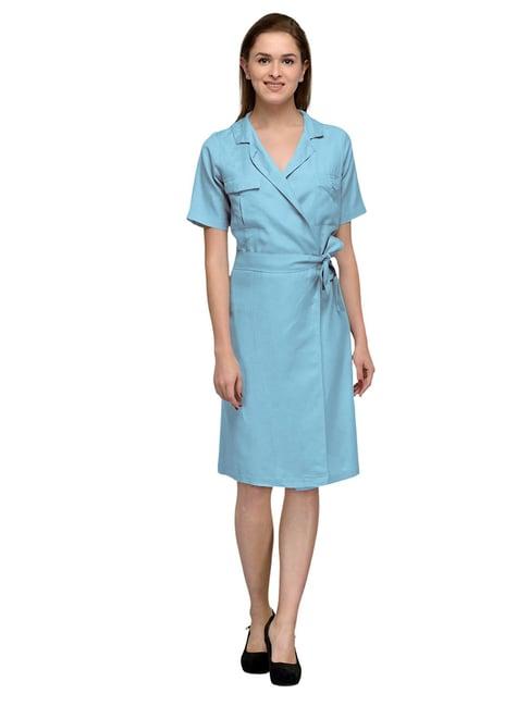 patrorna light blue regular fit wrap dress