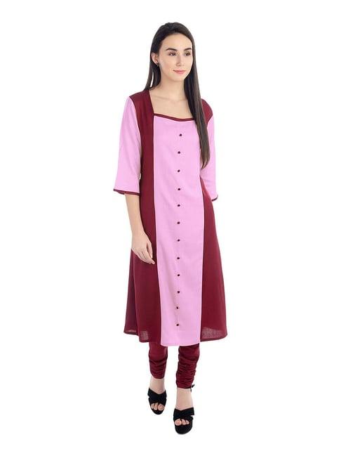 patrorna light pink & maroon regular fit kurta