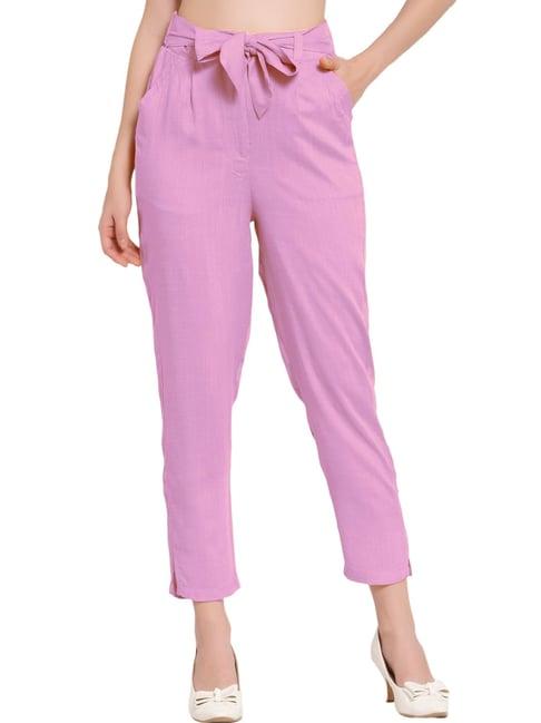 patrorna light pink mid rise slim fit cigarette trousers