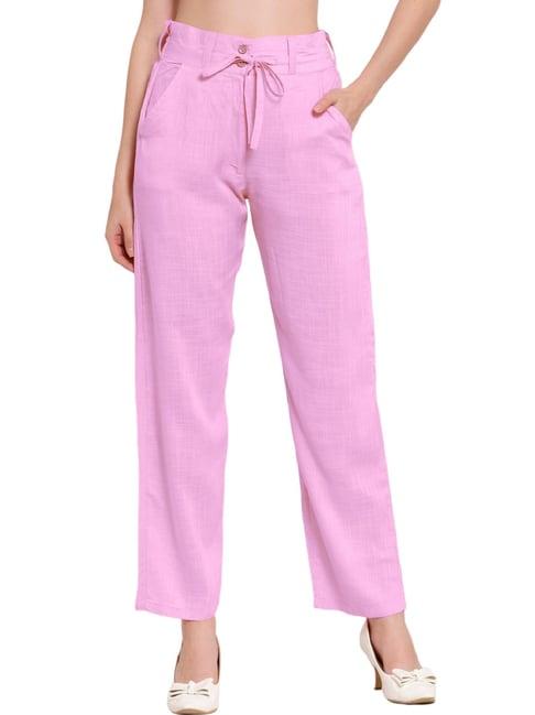 patrorna light pink mid rise slim fit trousers