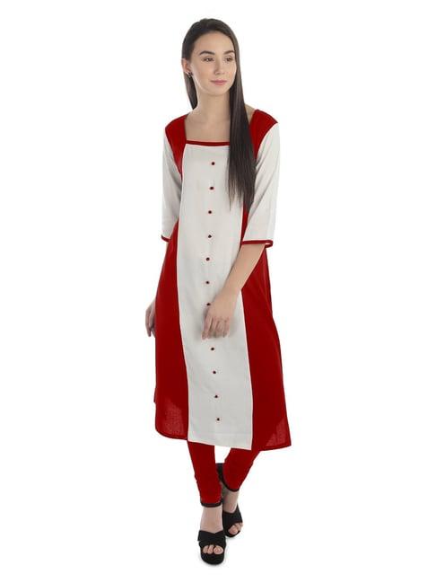 patrorna maroon & white regular fit kurta