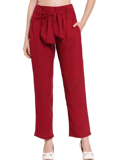 patrorna maroon high rise relaxed fit trousers