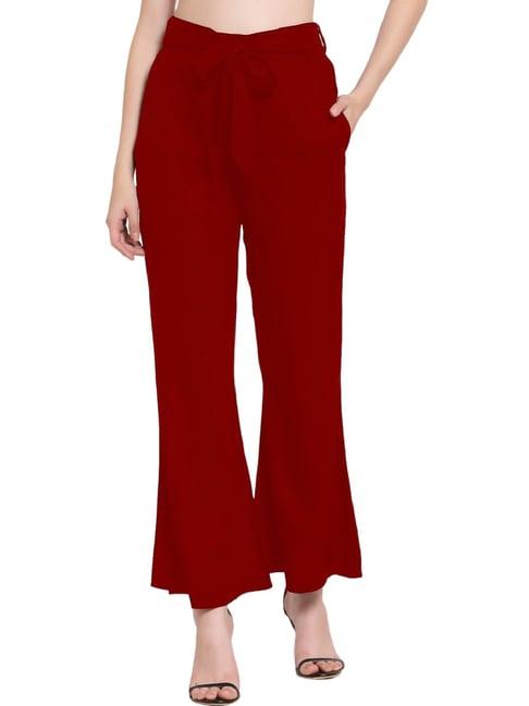 patrorna maroon mid rise relaxed fit bootcut trousers