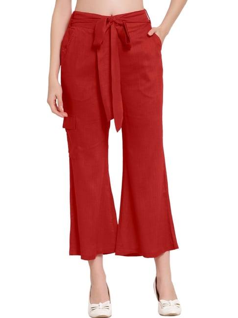 patrorna maroon mid rise relaxed fit cargo trousers