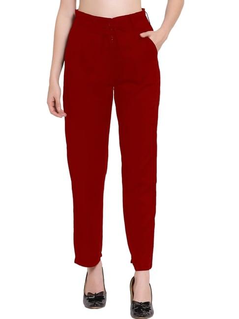 patrorna maroon mid rise relaxed fit modern trousers