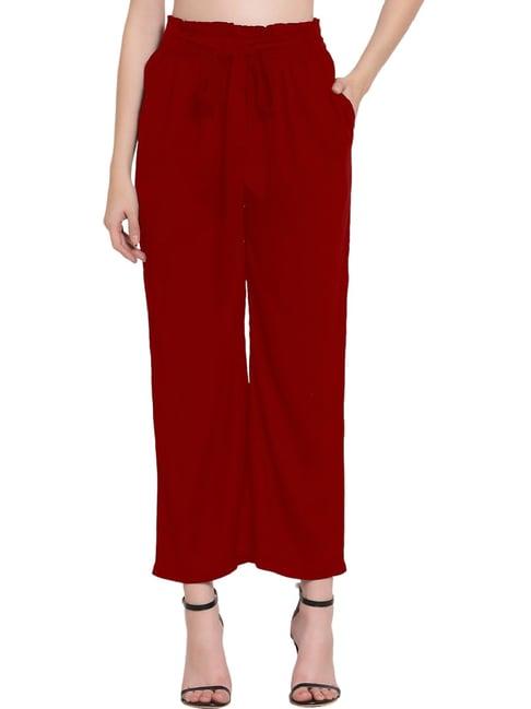 patrorna maroon mid rise relaxed fit paperbag culottes trousers