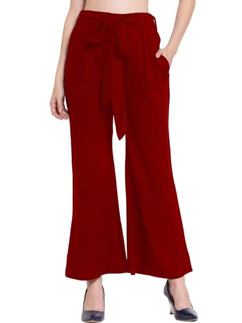patrorna maroon mid rise relaxed fit trousers