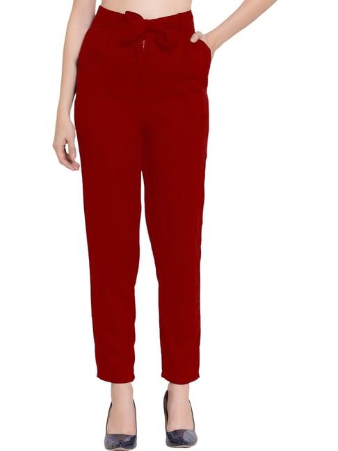 patrorna maroon mid rise slim fit trousers