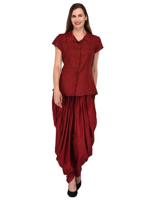 patrorna maroon shirt with dhoti pants