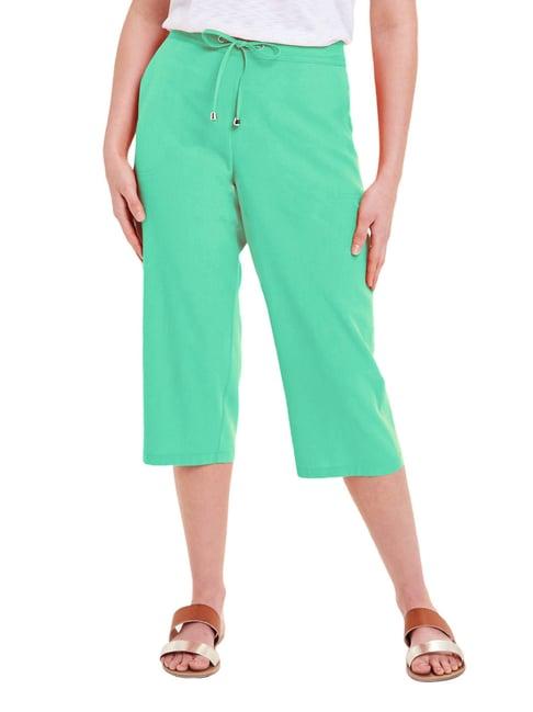 patrorna mint cotton blend slim fit mid rise capris