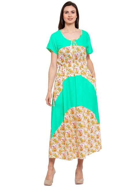 patrorna mint green & yellow floral print tulip midi dress