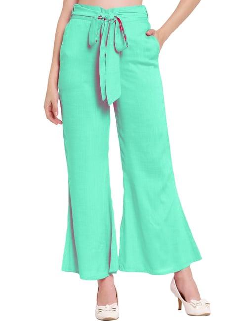 patrorna mint green mid rise relaxed fit bootcut trousers