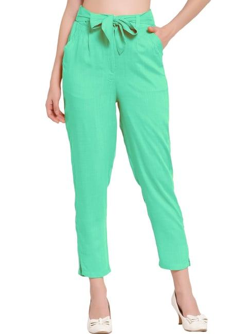 patrorna mint green mid rise slim fit cigarette trousers