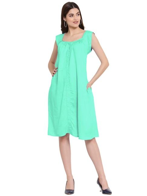 patrorna mint green regular fit a line dress