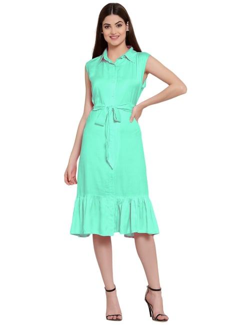 patrorna mint green regular fit shirt dress