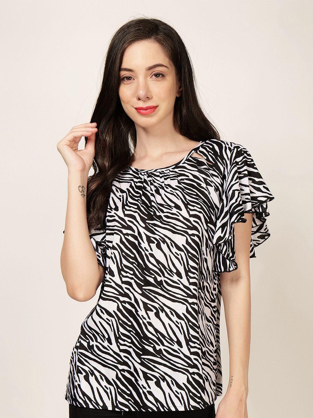 patrorna multicoloured animal print flutter sleeve ruffles top