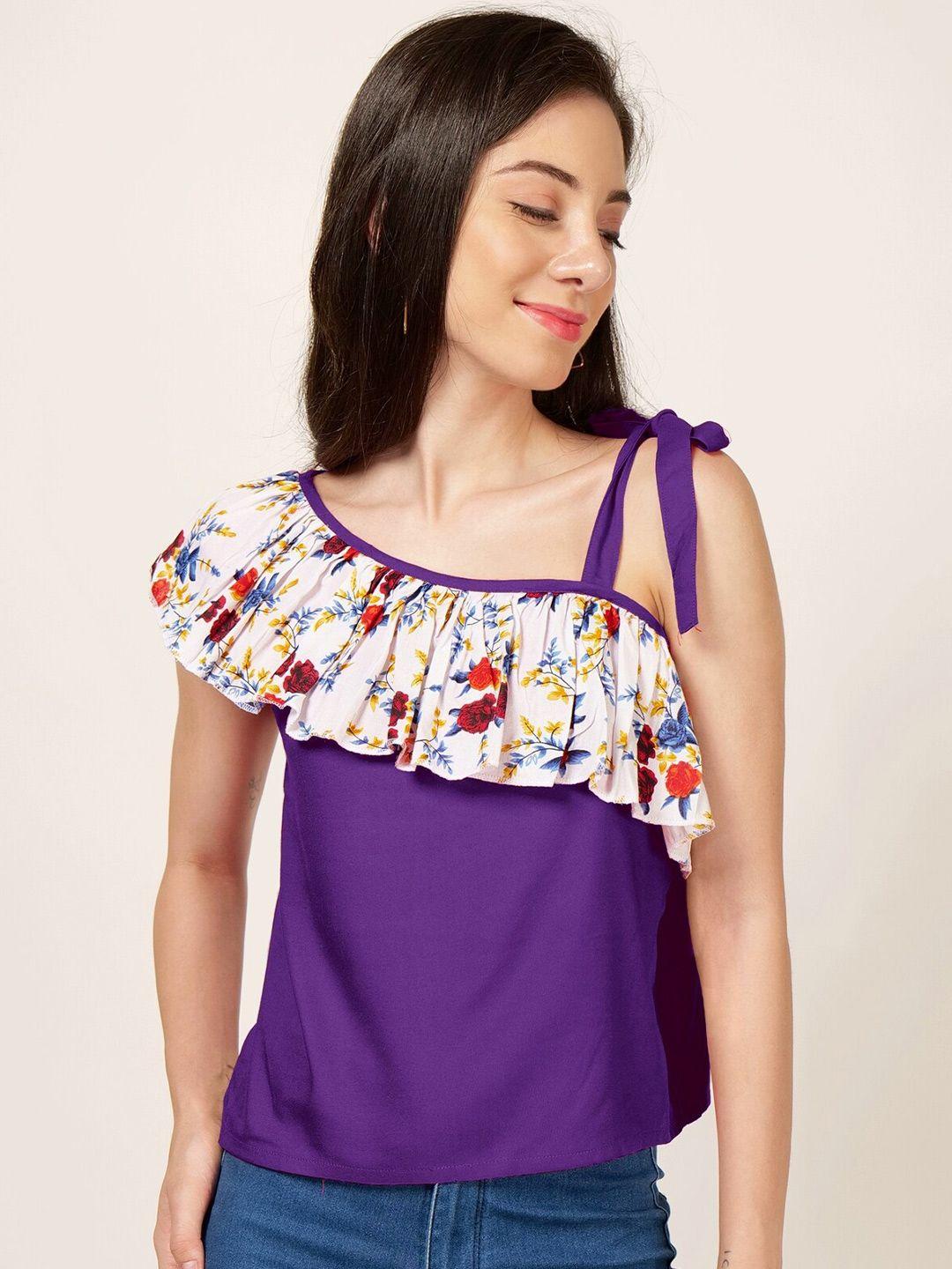 patrorna multicoloured floral print one shoulder ruffles top