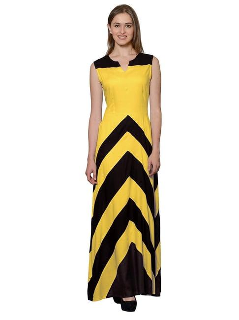patrorna mustard & black color-block gown