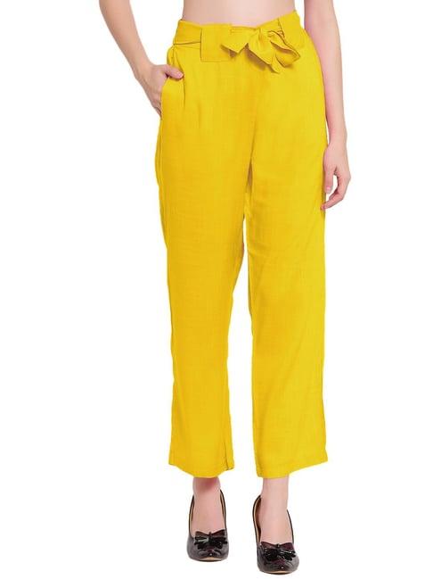 patrorna mustard high rise straight fit trousers