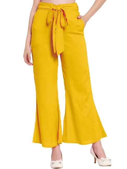 patrorna mustard mid rise relaxed fit bootcut trousers