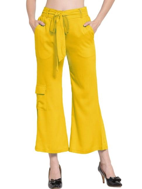patrorna mustard mid rise relaxed fit cargo trousers